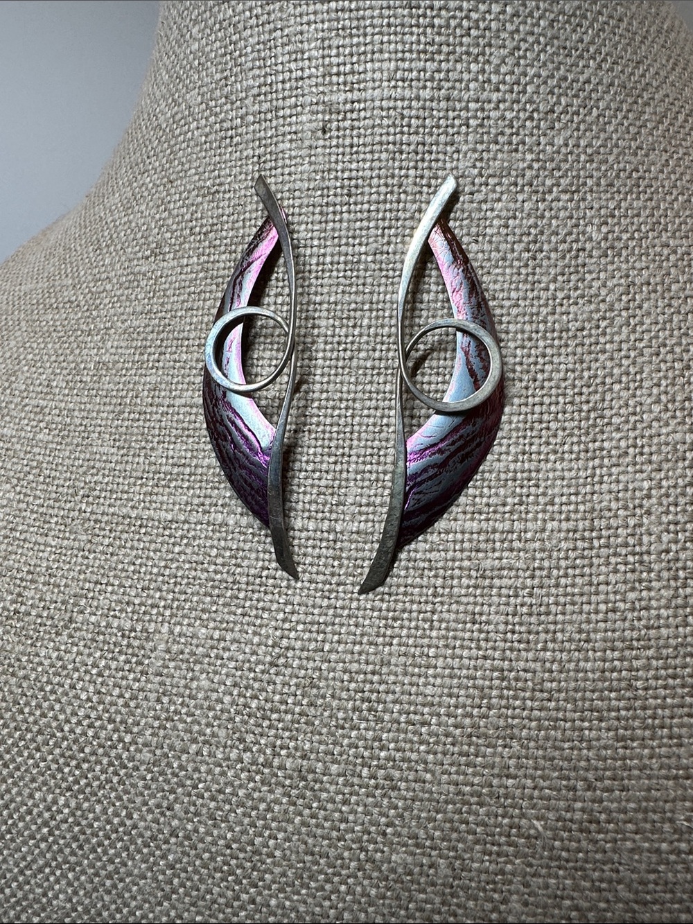 Iridescent Pink and Purple Curved Feather Earrings